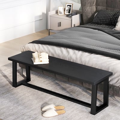 56.5" L Wood Dining Bench Industrial Table Bench w Metal Frame