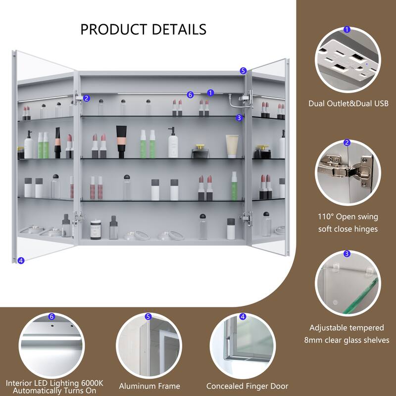ExBrite 30" x 30" LED Lighted Bathroom Medicine Cabinet with Mirror,Recessed or Surface Mount,Defog - 30" x 30"