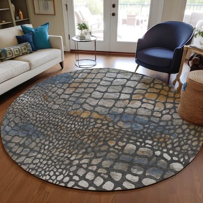 Machine Washable Indoor/ Outdoor Modern Cobble Chantille Rug