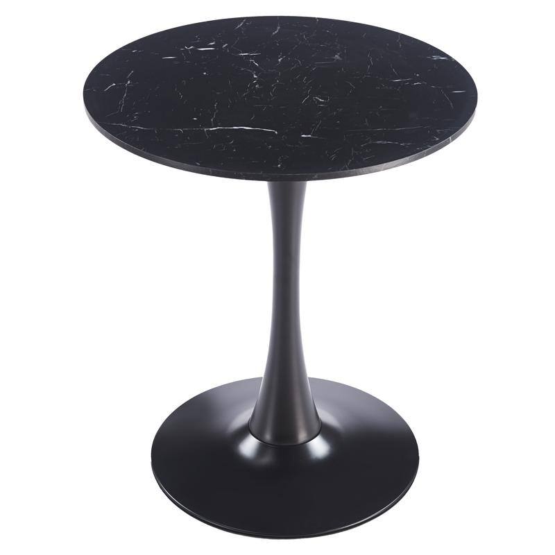Bristol Modern Solid Wood Top Dining Table with Powder Coated Stainless Steel Pedestal Black Base for Home Kitchen or Restaurant - Marbled Black - 27 Inches