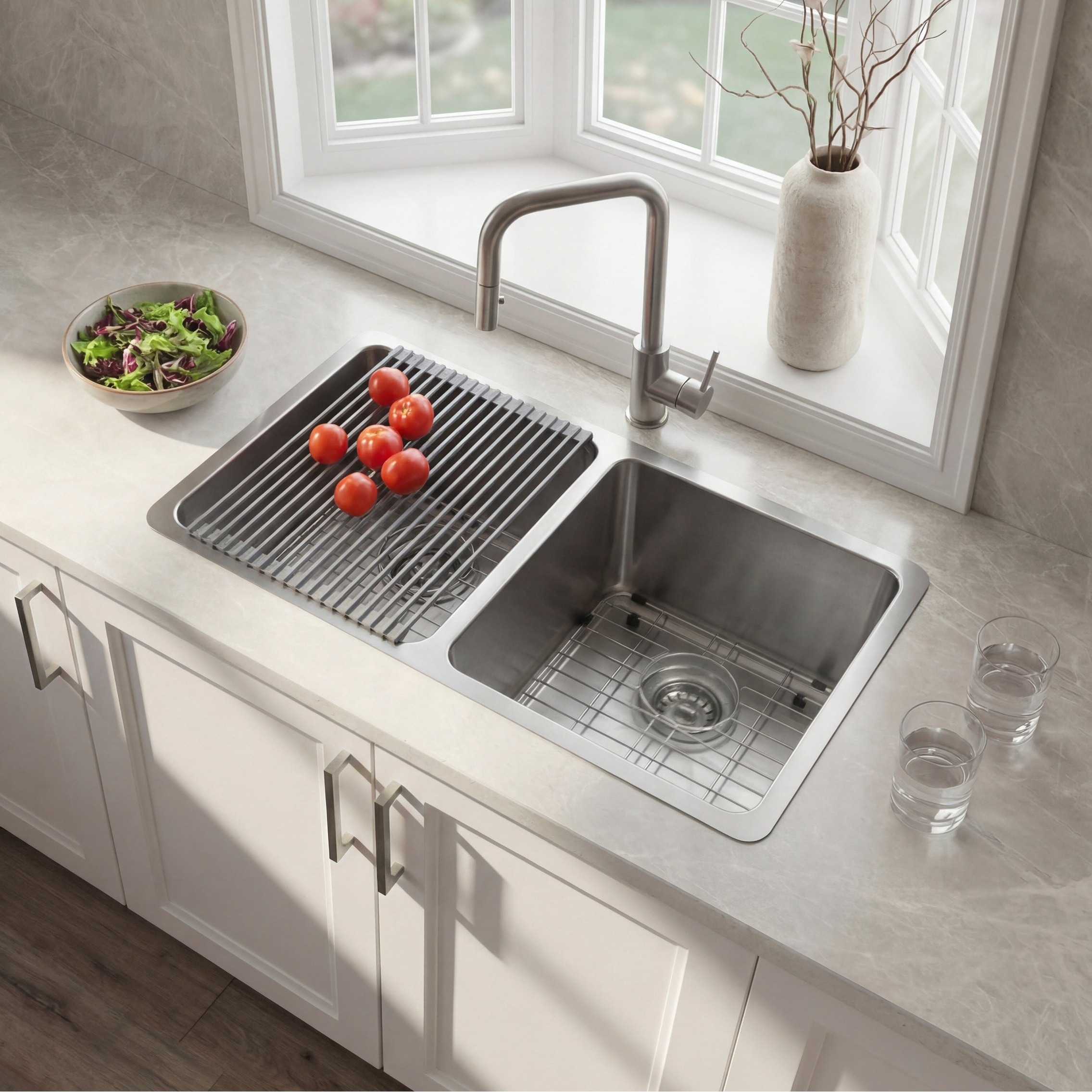 AZUNI 32 inch Stainless Steel 16G Double Bowl Dual Mount Kitchen Sink - 32" x 18" x 9"