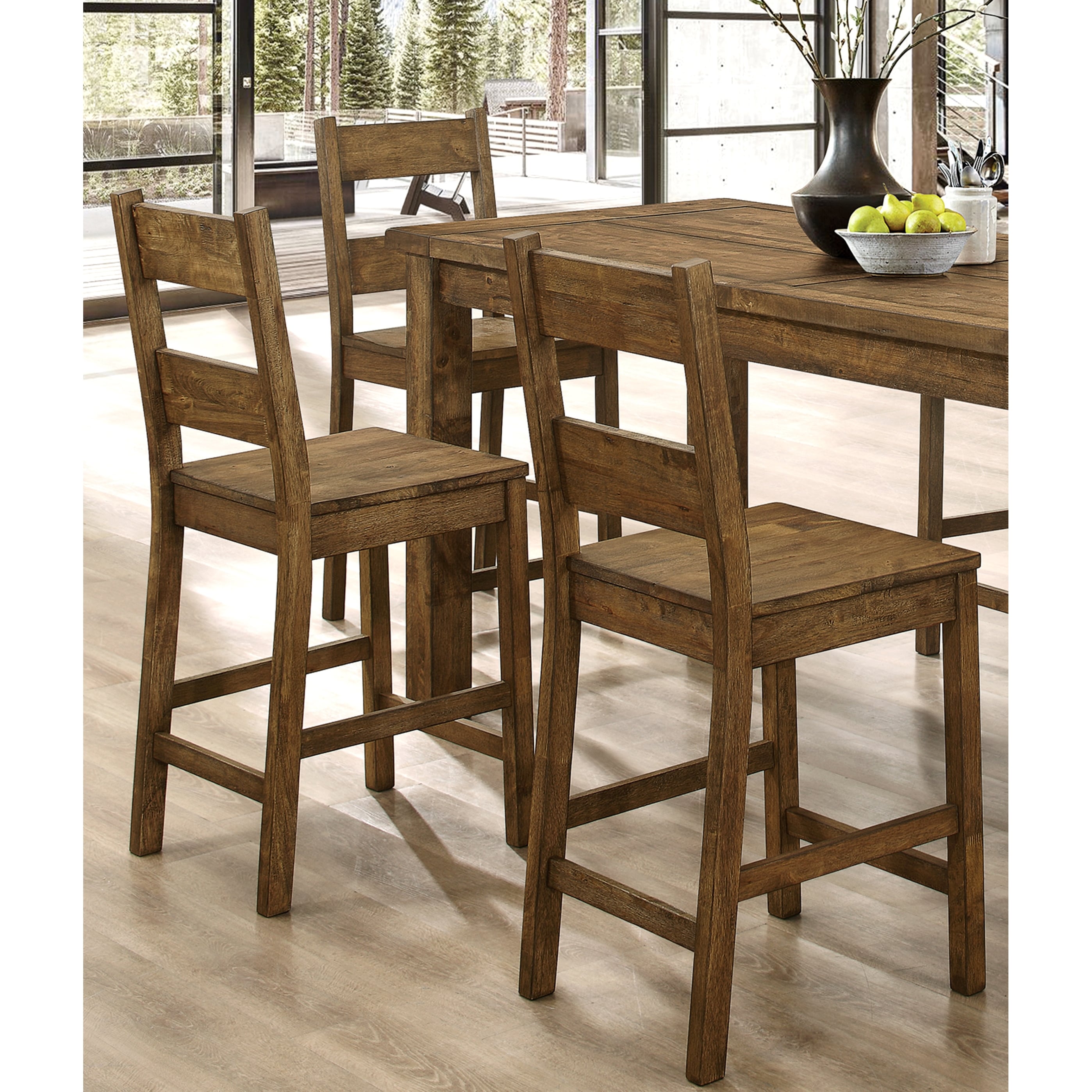 Rustic Solid Wood Ladder Back Counter Height Dining Stools Set of 2