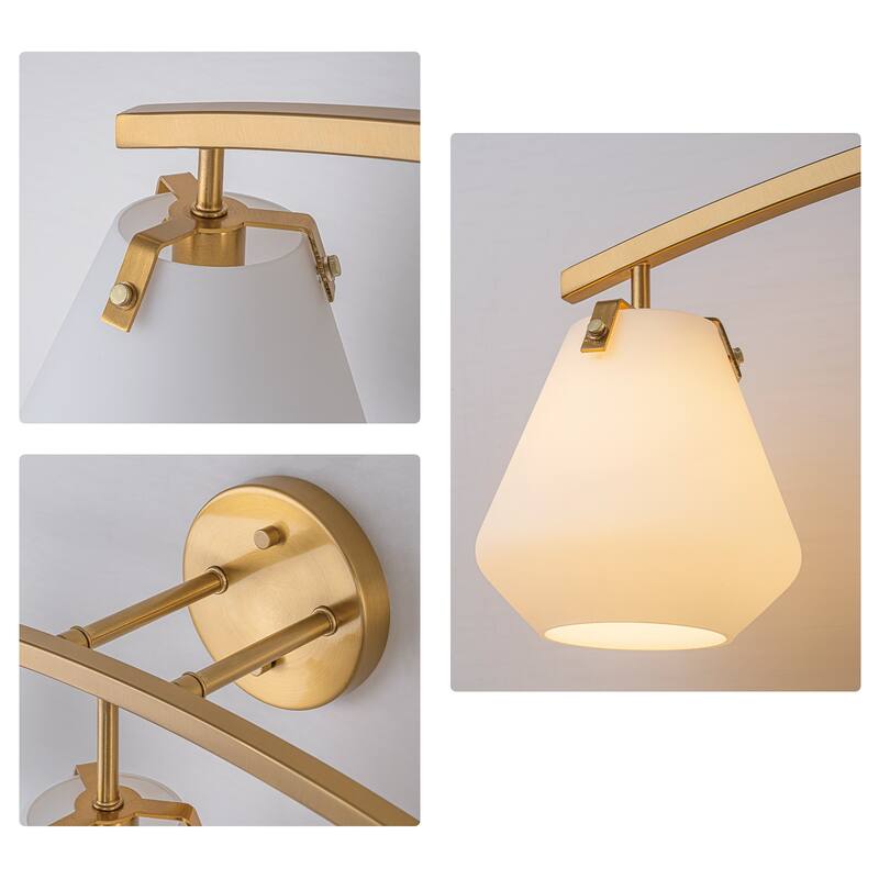 Modern industrial 3-Light Brass Bathroom Vanity Light with Opal Glass