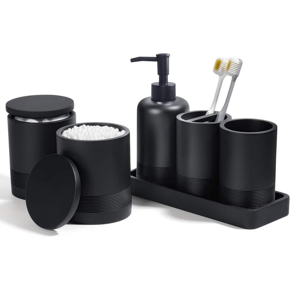 6-piece bathroom toothbrush set, glass cup, cotton swab jar, modern bathroom organizer