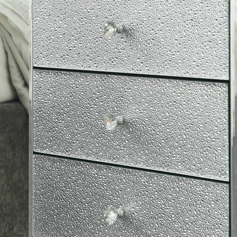 Modern 3-Drawers Nightstand with Mirrored Panel
