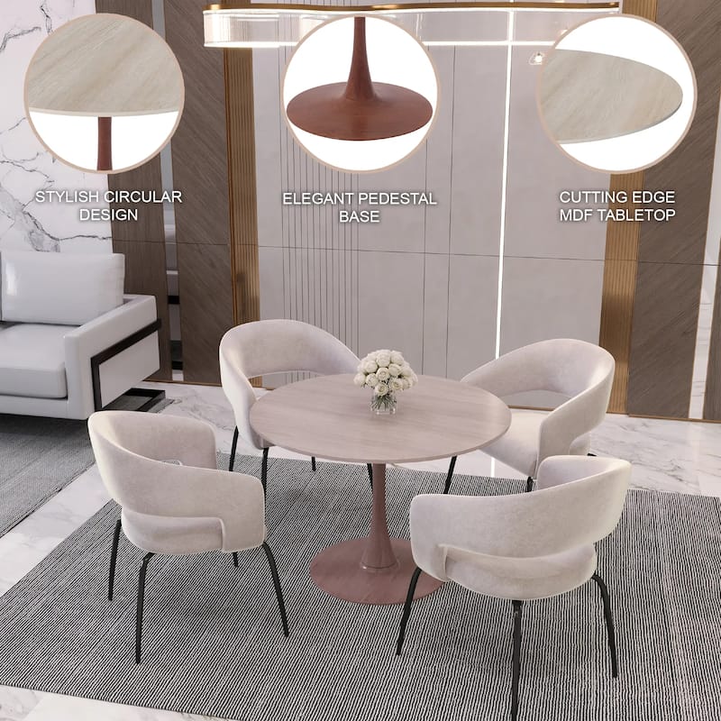Bristol 35" Round Dining Table with MDF Top and Cherry Steel Pedestal Base for Modern Kitchen and Dining Room