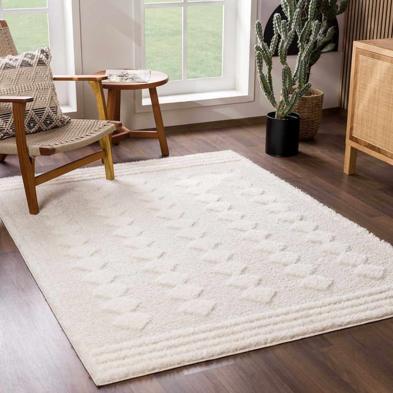Hauteloom Hija Living Room, Bedroom Area Rug - Plush Pile - Beige, White - 2' x 3' - 6'7" x 9' - Beige, White / Hija