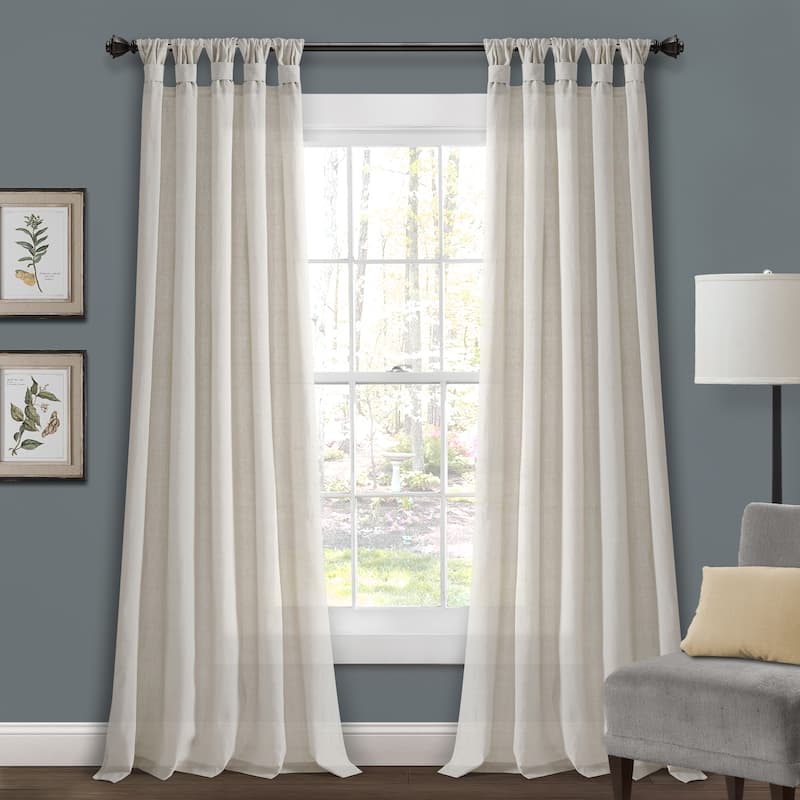 Porch & Den Alsea Burlap Knotted Tab Top Window Curtain Panel Pair - 108"LX45"W - Light Linen