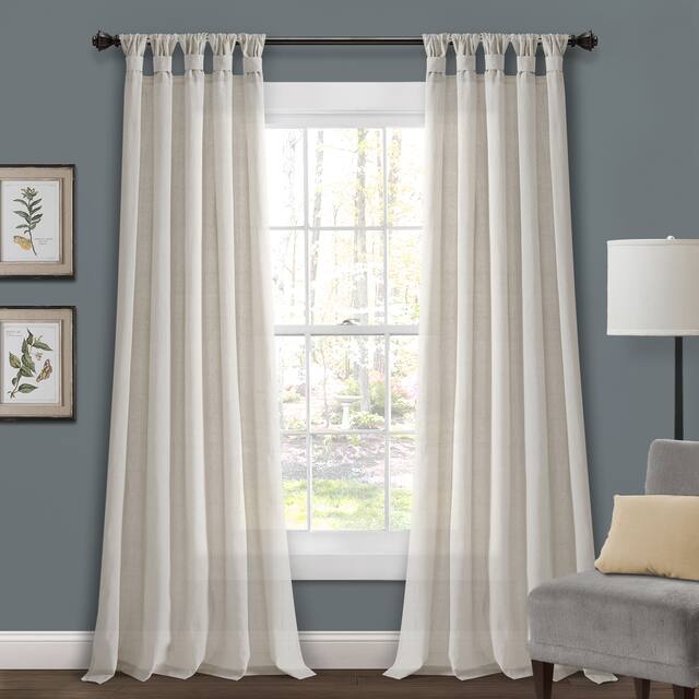 Porch & Den Alsea Burlap Knotted Tab Top Window Curtain Panel Pair - 120"Lx45"W - Light Linen