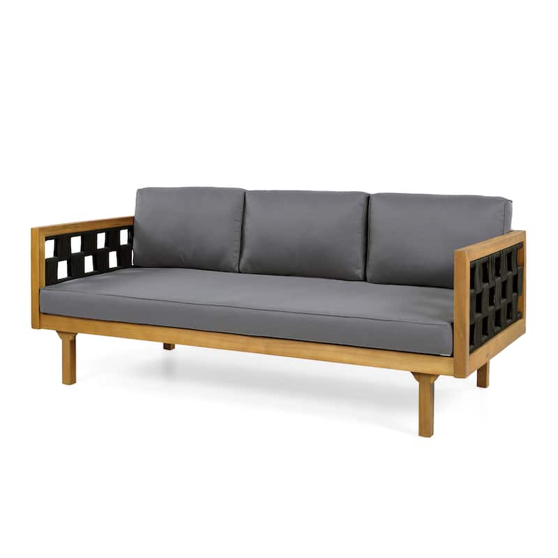 Christopher Knight Home - Modern Outdoor Patio Acacia Wood 3-Seater Daybed Sofa with Cushions, Rope Square Armrest & Teak Finish