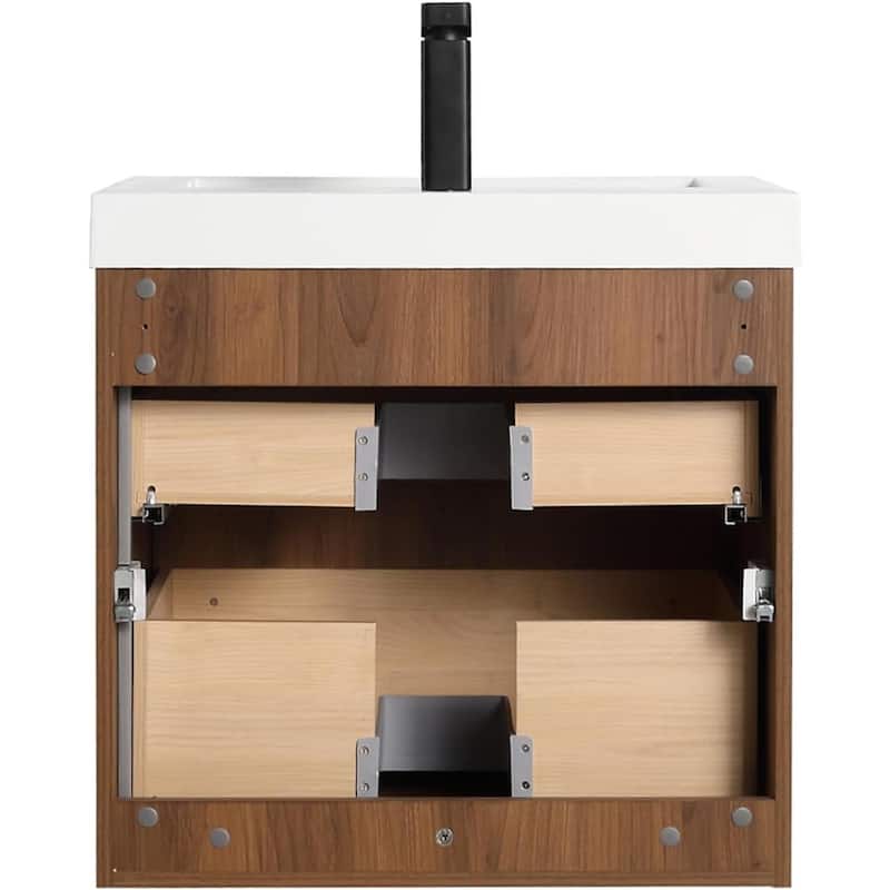 Blossom Lille Brown Walnut Floating Vanity with LED & Acrylic Sink