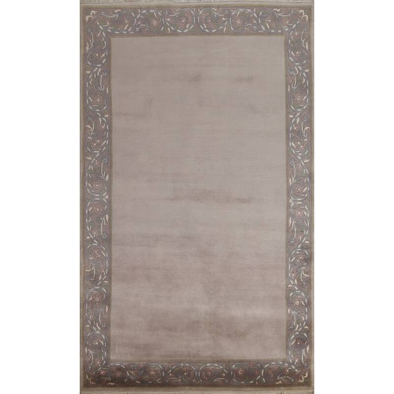 Bordered Nepalese Oriental Wool Area Rug Hand-knotted Office Carpet - 5'6" x 8'7"