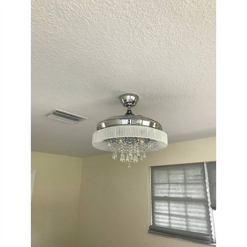 Chrome 42-inch Retractable 3-Blades Crystal Ceiling Fan with Remote