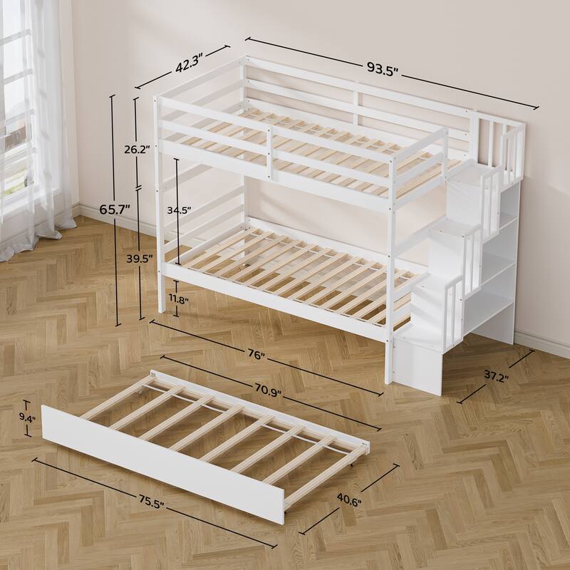 Ouyessir Twin Over Twin Bunk Bed with Trundle and Staircase