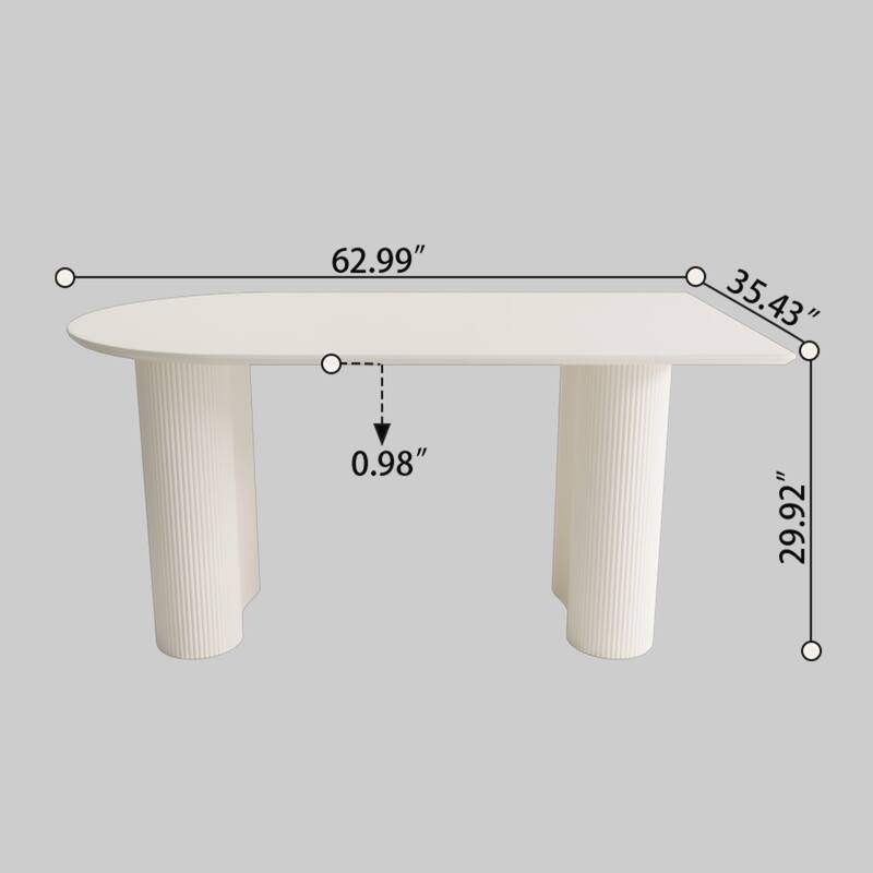 63" Modern MDF New Cream Style Dining Table and Irregular Side Table, 4-8 Person Dining Table - Cream White