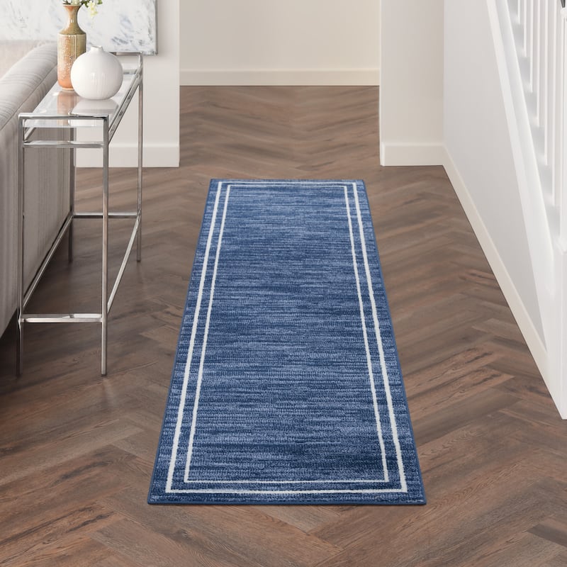 Nourison Essentials Indoor/Outdoor Solid Area Rug - 6' Runner - Navy/Ivory