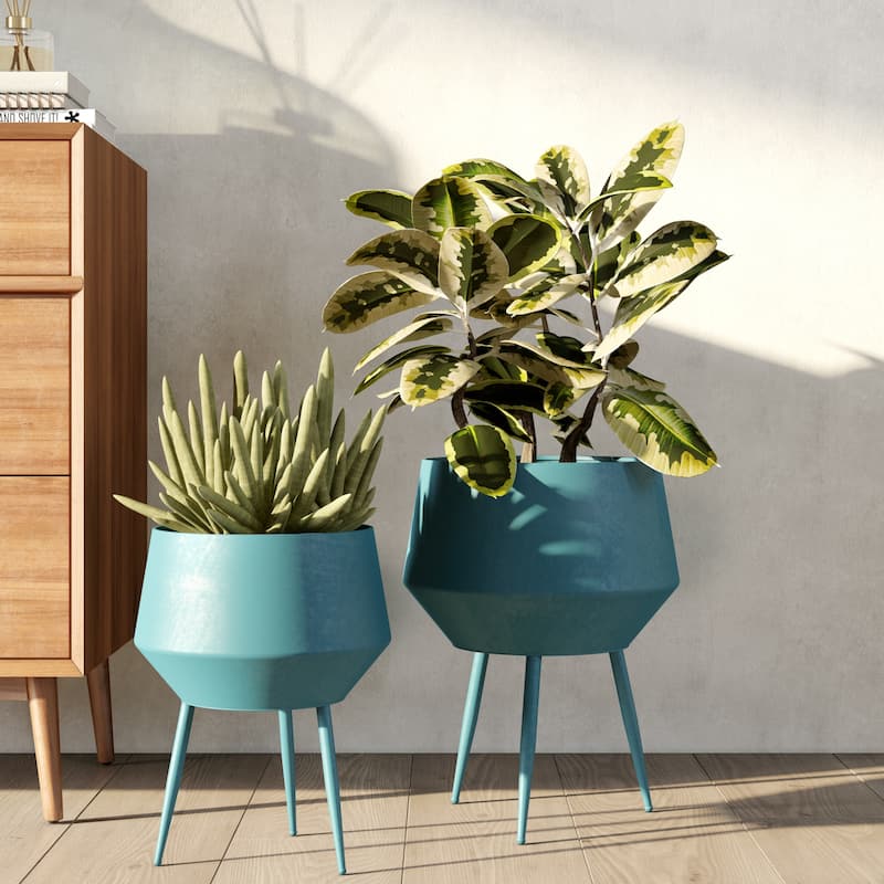 Huxley Mid Century Modern Planters - White (Set of 2) - Blue