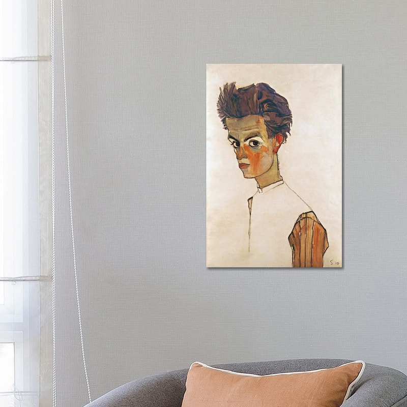 iCanvas "Self-Portrait with Striped Shirt" by Egon Schiele Canvas Print - 26x18x1.5
