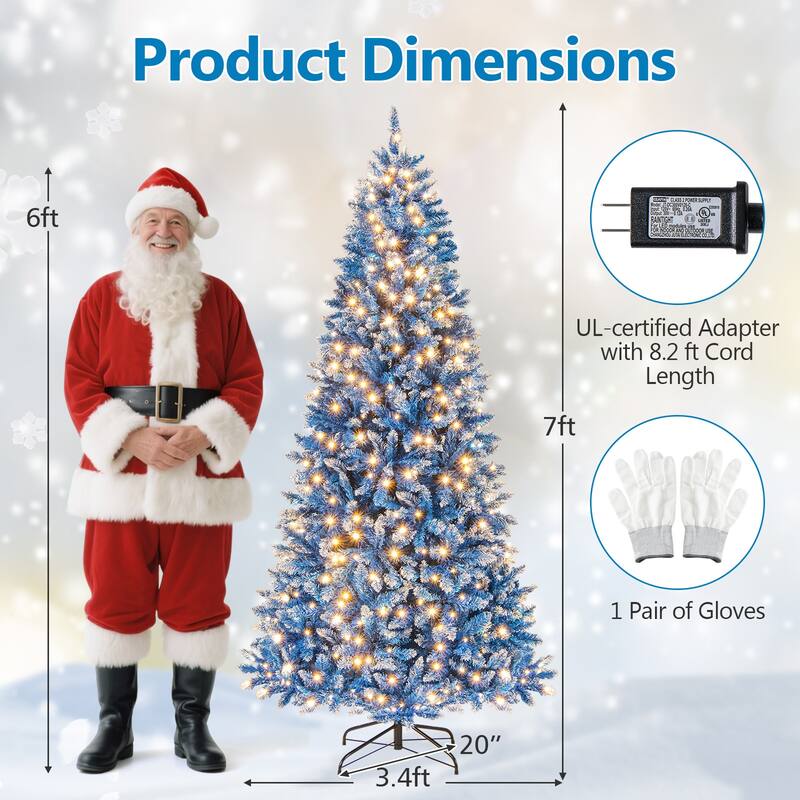 Gymax Pre-Lit Artificial Christmas Tree Blue Hinged Xmas Tree w/