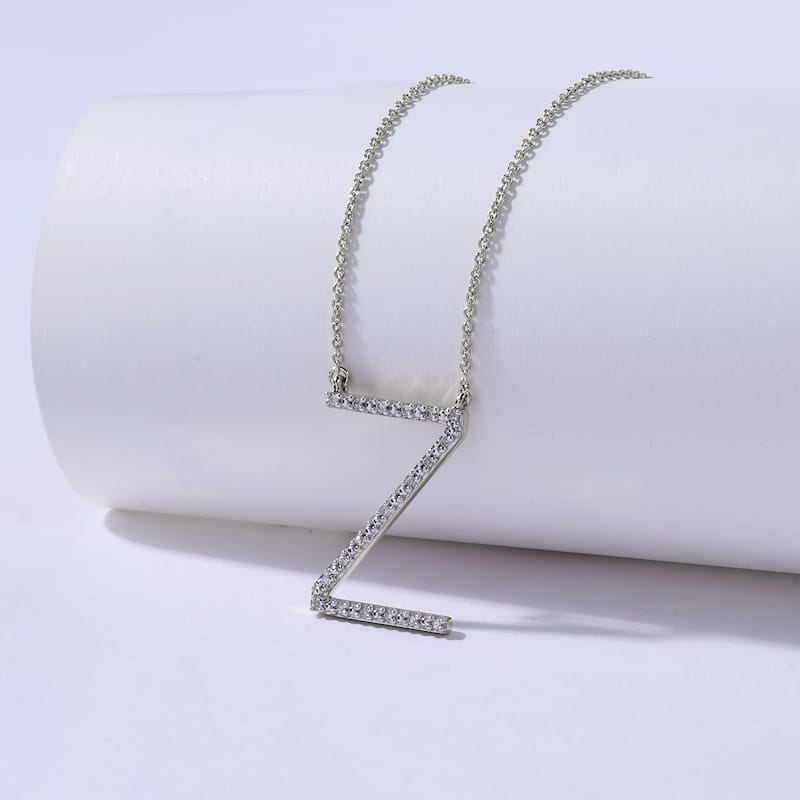 1/20ct TDW Diamond Classic Initial Pendant Necklace in Silver for Women - Z - White