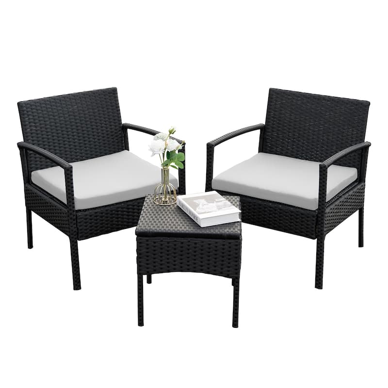 3 PCS Outdoor Patio Bistro, Rattan Conversation Chairs Set, Balcony Furniture Set - 28"H x 23.3"W x 23.3"D