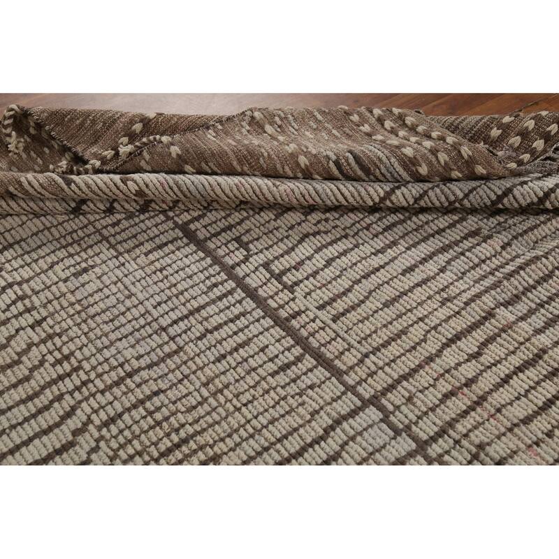 Striped Moroccan Oriental Large Area Rug Hand-Knotted Wool Carpet - 12'0"x 15'8"