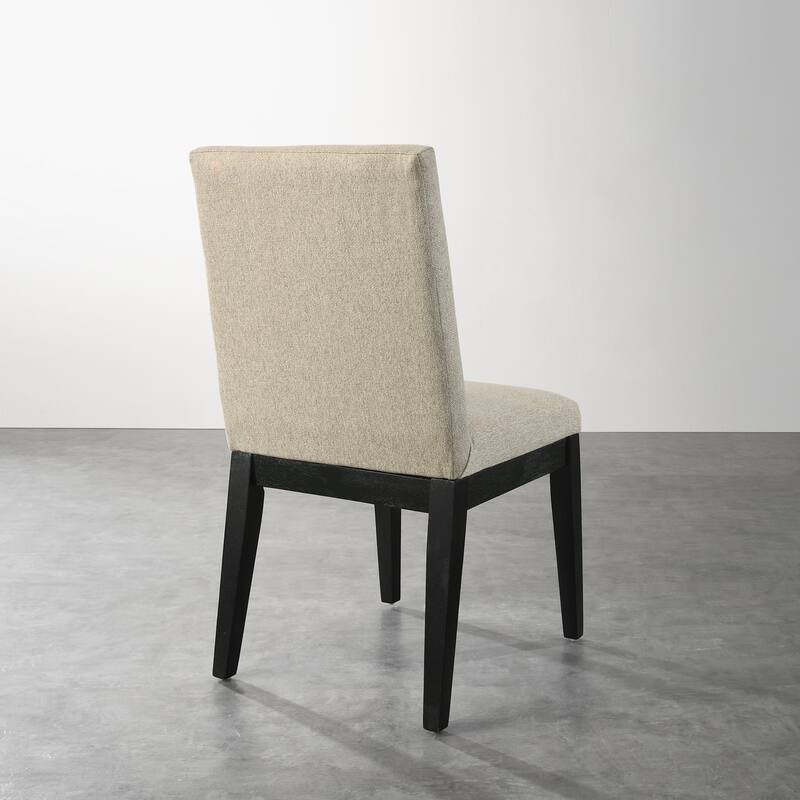 Modern Solid Wood Dining Chairs with Fabric Seats and Rubberwood Legs, for Dining Rooms, Set of 2, Beige