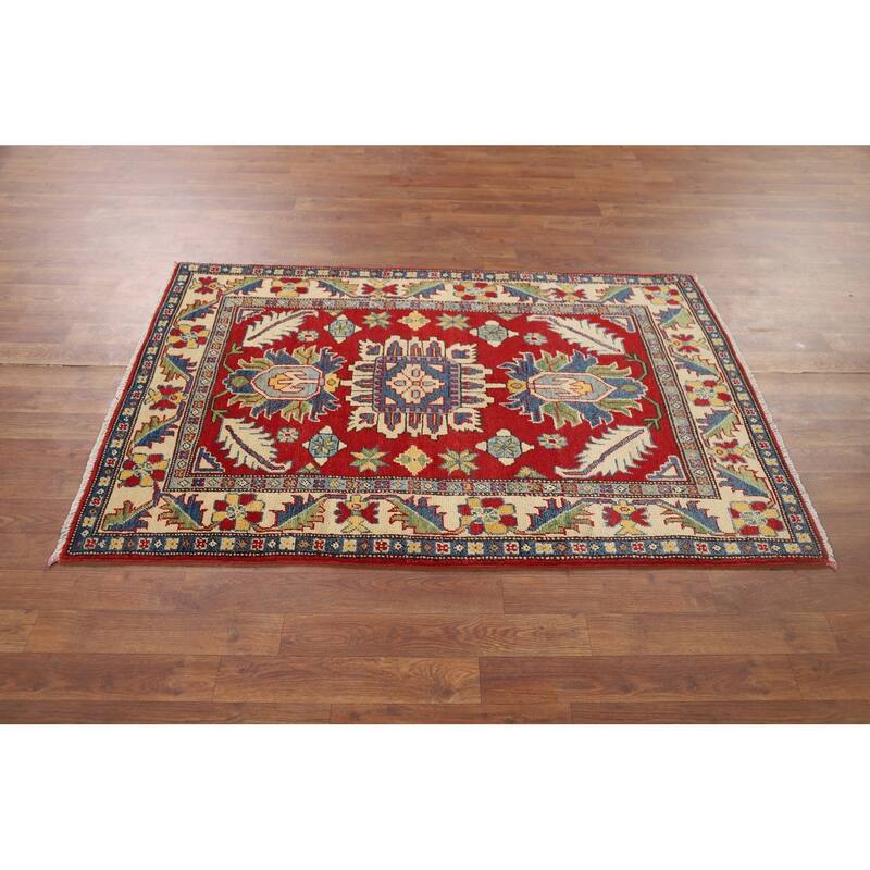 Red Kazak Accent Rug Hand-Knotted Wool Carpet - 3'3" x 5'0"