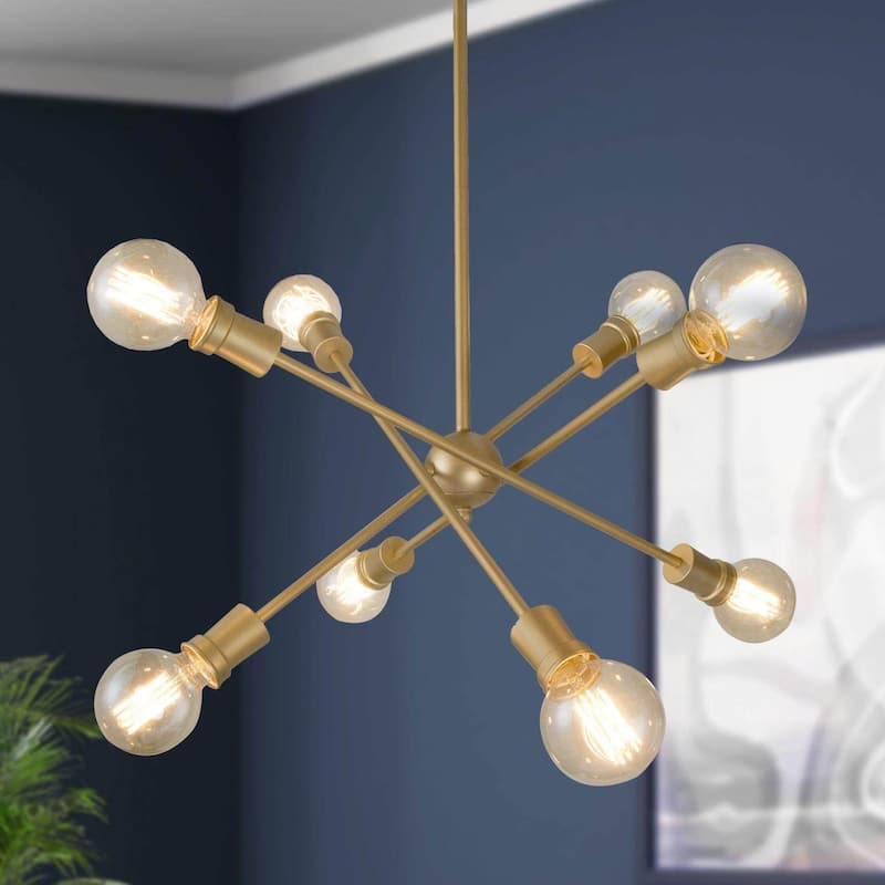 Mid-century Modern Gold 8-Light Sputnik Chandelier for Dining Living Room - D26"xH34"