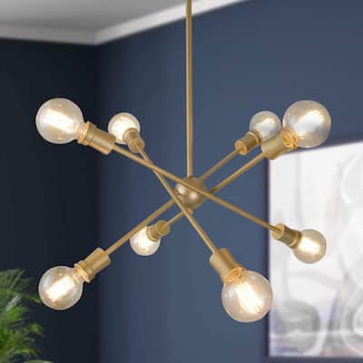 Modern Gold 8-Light Sputnik Chandelier for Dining Room Kids Bedroom - D26"x H34"