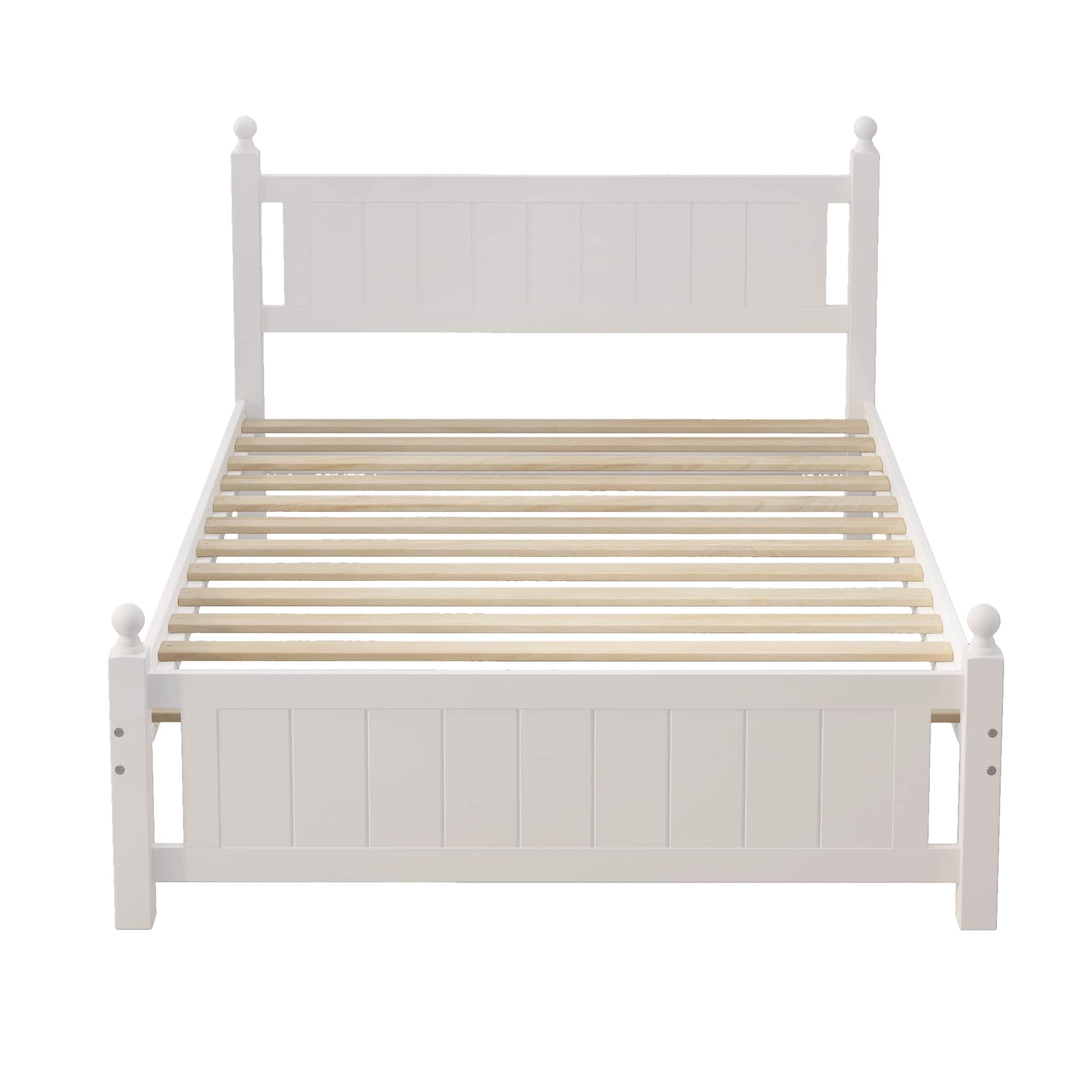 Full Size Solid Wood Platform Bed Frame for Kids, Teens, Adults, No Need Box Spring, White Bed