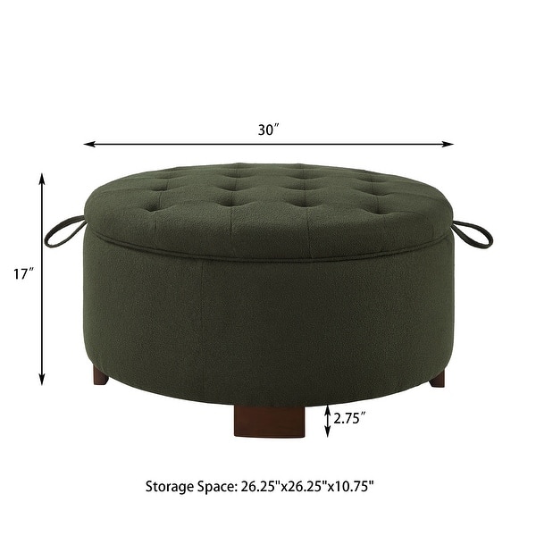 dimension image slide 1 of 10, 30" Round Boucle Storage Ottoman with Reversible Tray Lid & Wood Legs
