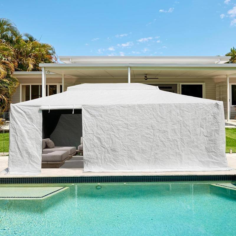 Domi 8' x 8' Universal Winter Gazebo Cover, All Season Waterproof Enclosed Cover with Sidewalls & Ventilated Mesh Windows, White