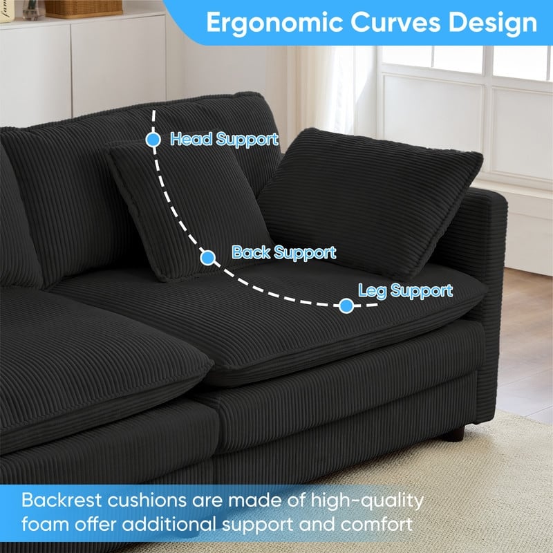 Mixoy 148''Oversized Modular Sectional Sofa, U-Shaped 6-Seater Corduroy Upholstered Deep Seat Sofa with 2 Movable Ottomans - 4+2