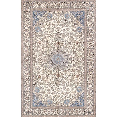 Nain Collection Hand-Knotted Ivory Silk & Wool Area Rug (7' 3" X 11'11") - 7' x 12'