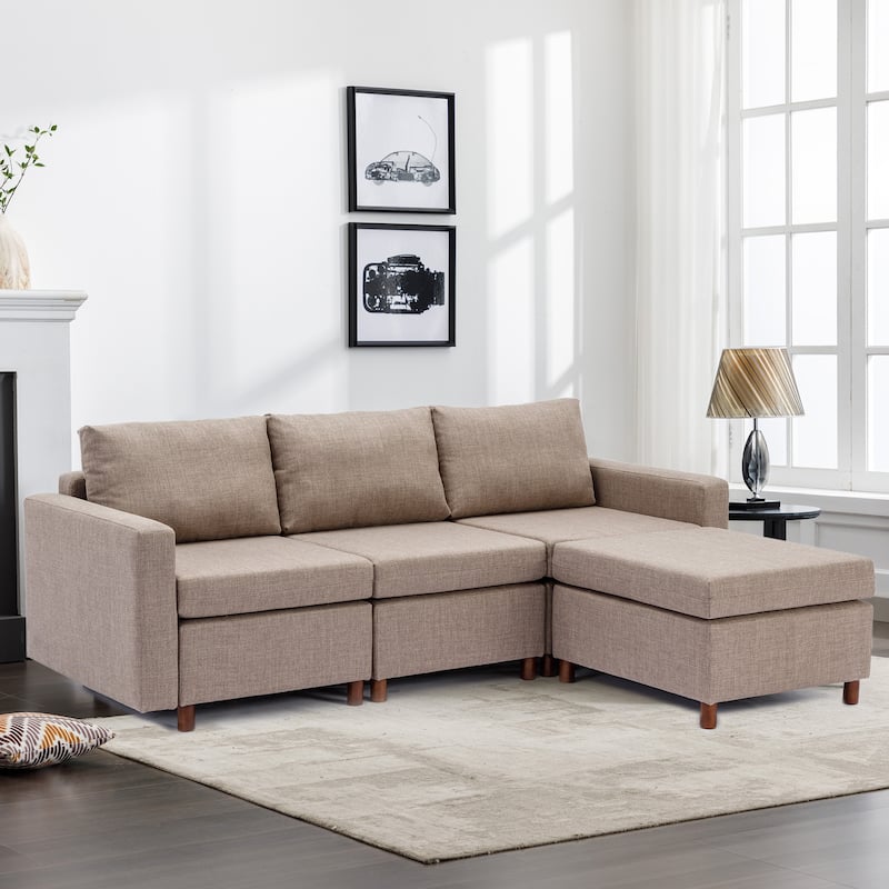 Brown Module Sofa Set Linen Fabric Couch w/ Ottoman for Livingroom ...