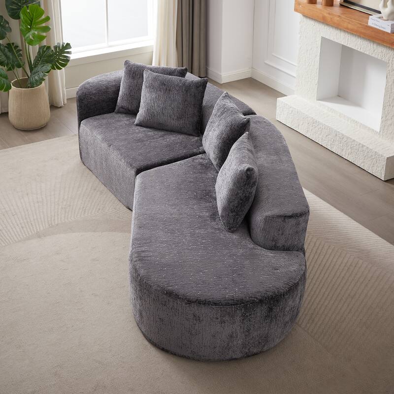 Modern Chenille Sectional Sofa with Deep Seating and 4 Throw Pillows for Living Room and Guest Room, No Assembly