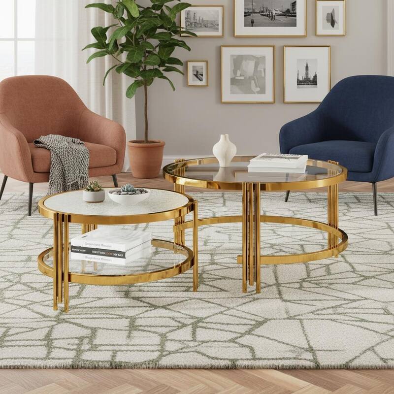 2-Piece Round Nesting Gold Coffee Table Set by Harper&Bright Designs - Transparent