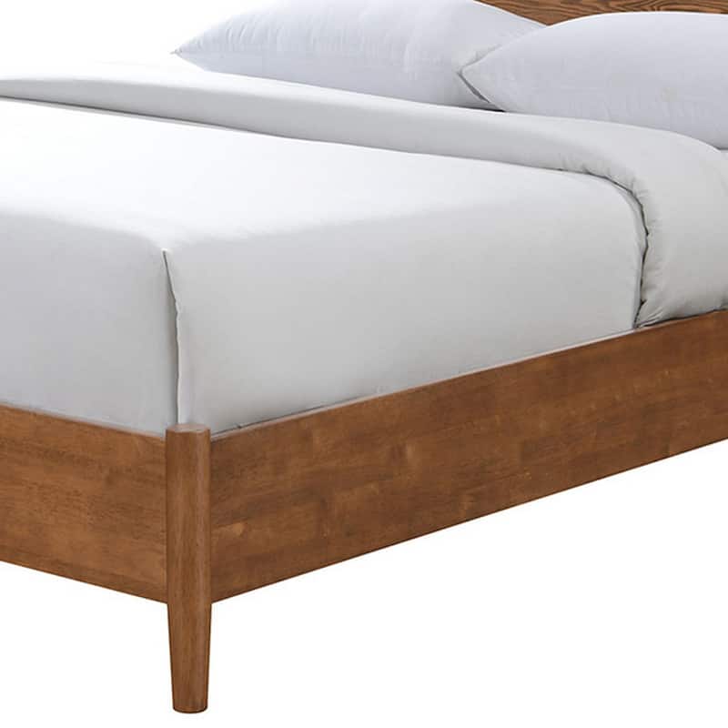 Roma Queen Size Bed, Panel Headboard, Tapered Legs, Walnut Brown Solid Wood