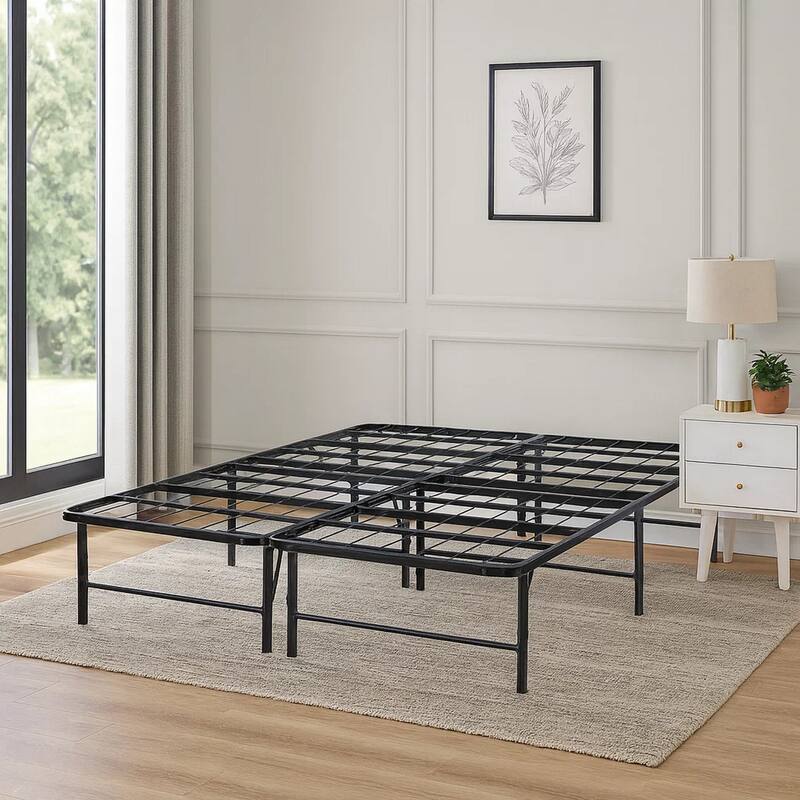 Full Size Bed Frame Foundadtion, Metal Base, Under Bed Storage Space, Black