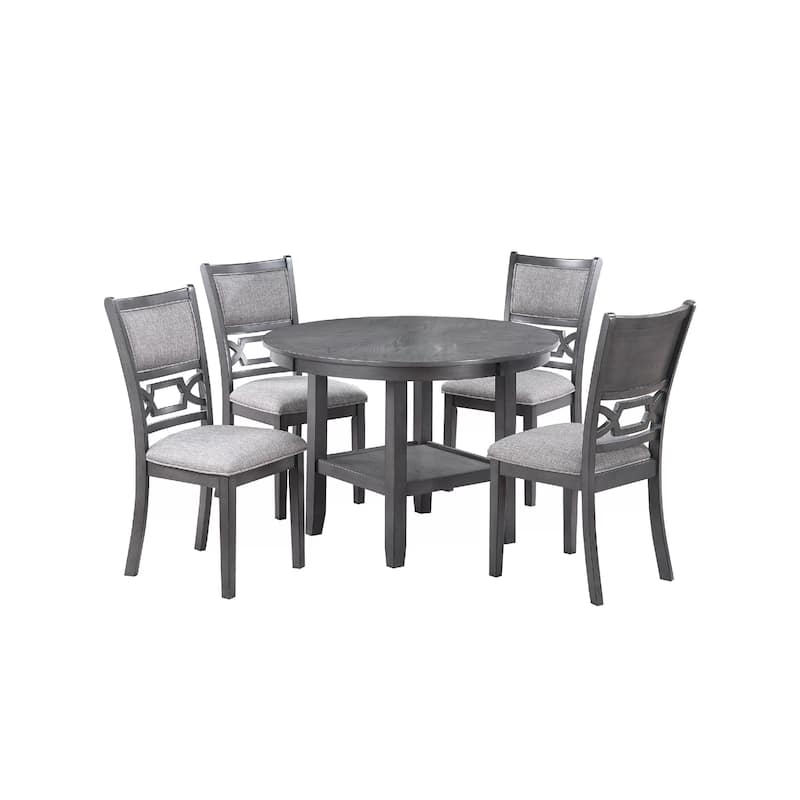 Sienna 5pc Dining Table and 4 Chair Set, Cut-Out Backrest, Gray Wood