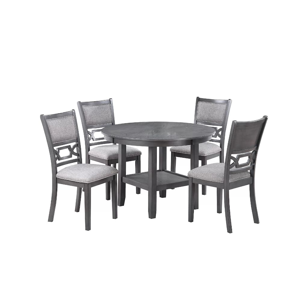 Sienna 5pc Dining Table and 4 Chair Set, Cut-Out Backrest, Gray Wood
