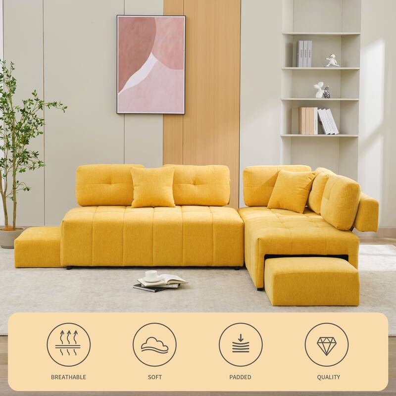 91.73" L-Shaped 4-Seater Sofa with Hidden Stools