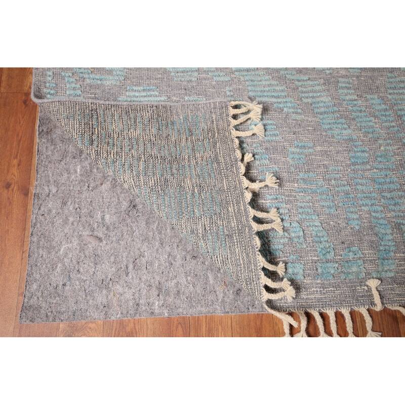 All-Over Grey Blue Moroccan Abstract Area Rug Hand-Knotted Wool Carpet - 9'0"x 12'1"