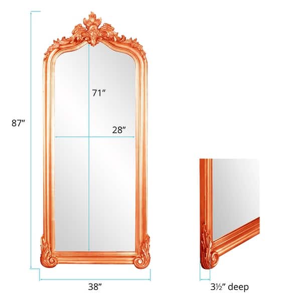 dimension image slide 3 of 15, Allan Andrews Rectangular Oversized Full-Length Floor Mirror with Arched Wood Frame - 87"H x 38"W