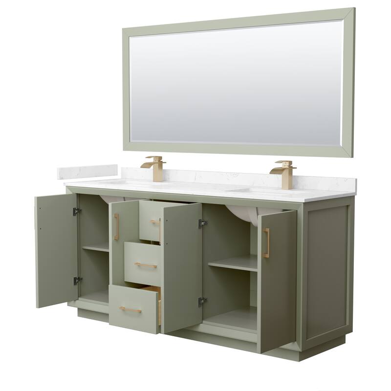 Strada 72-Inch Double Vanity Set, Cultured Marble Top, 70-Inch Mirror