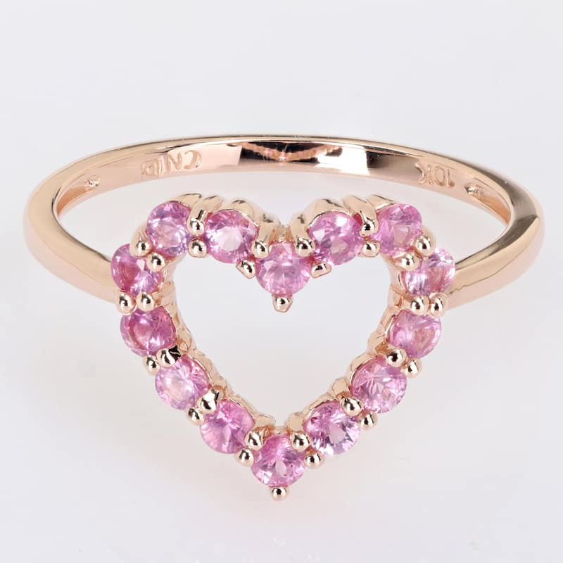 Miadora 3 1/5ct TGW Pink Sapphire 3-Piece Jewelry Set - Heart Necklace Earrings Ring 10k Rose Gold