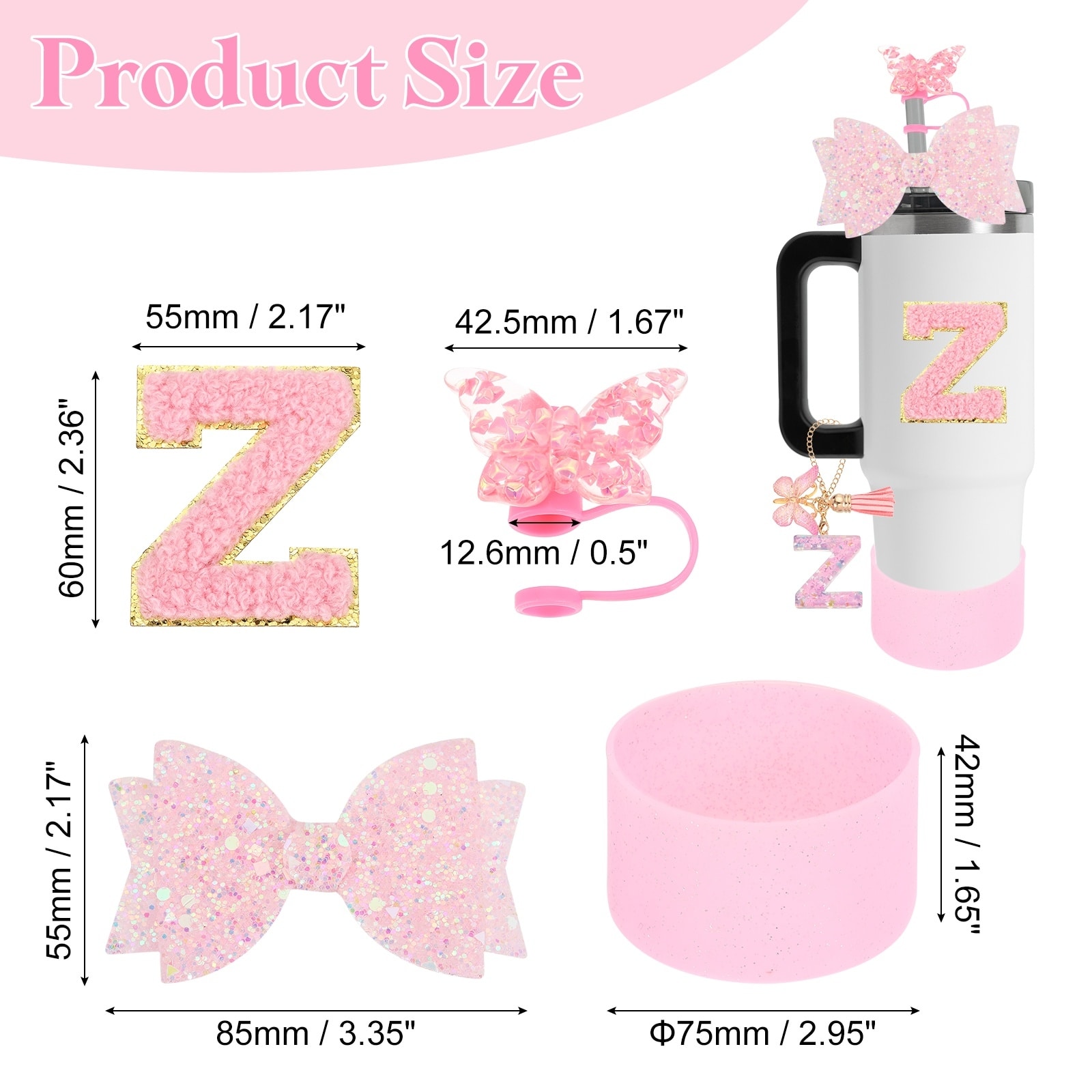 Cup Accessories Set for Cup Tumbler with Handle, Including Silicone Straw Cover, Boot, Spill Proof Stopper, Handle Charm