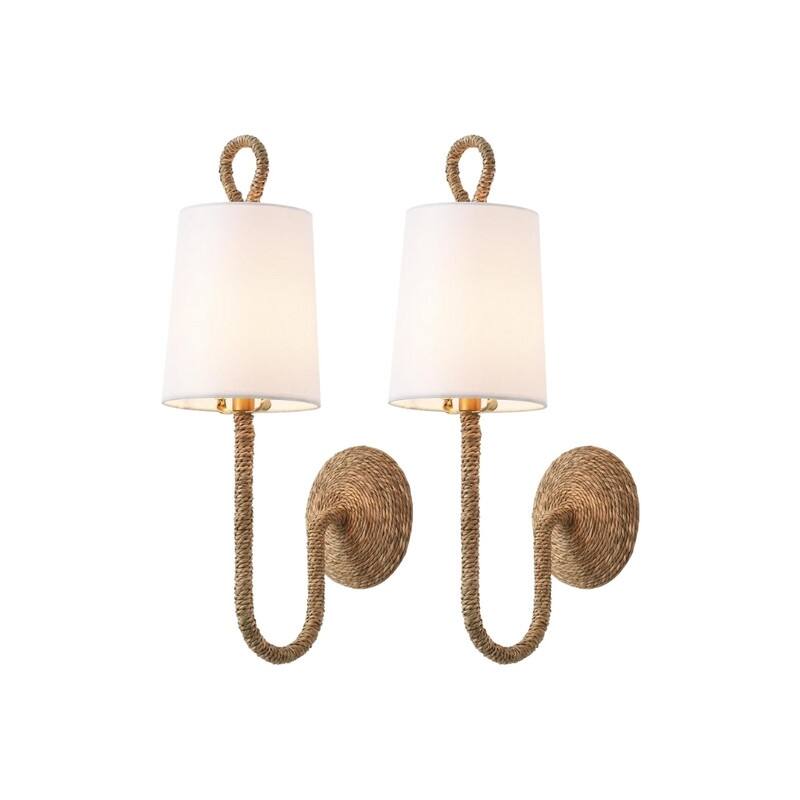2 Pack wall sconce white wall light fixture fabric, metal, wicker sconce lights