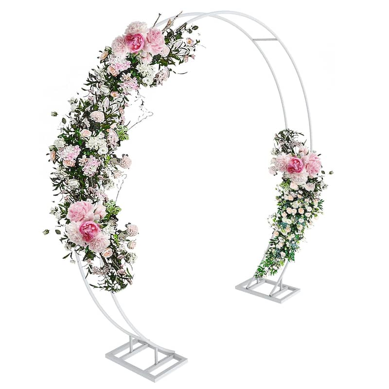 Round Arch Backdrop Stand Large Double Hoop Iron Garden Arbor White 79"H